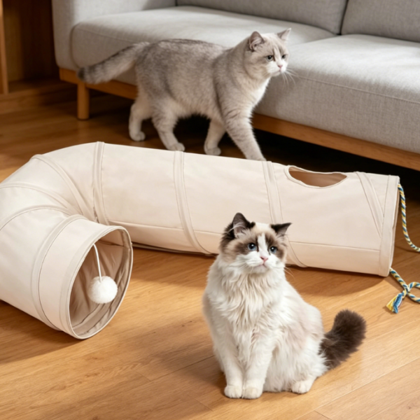 Foldable Cat Tunnel Hideaway with Ball & Rope