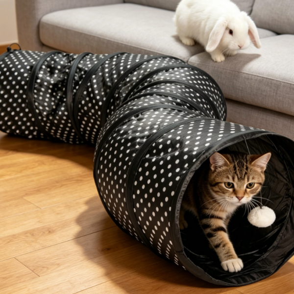 Foldable Interactive Cat Tunnel with Crinkle Paper