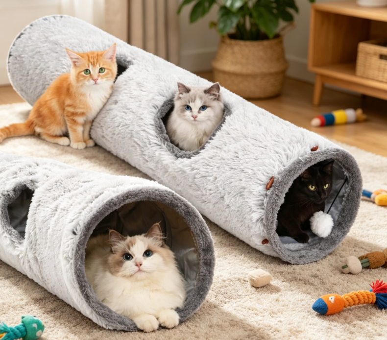 Foldable Plush Cat Tunnel for Play