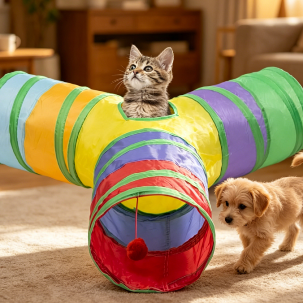 3-Way Foldable Cat Tunnel with Hanging Ball