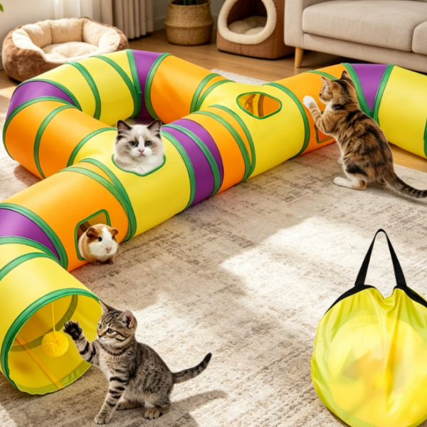 Foldable Cat Maze Tunnel with Hanging Ball
