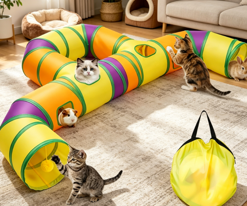 Foldable Cat Maze Tunnel with Hanging Ball