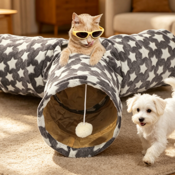 3-Way Foldable Cat Tunnel with Starry Sky Pattern